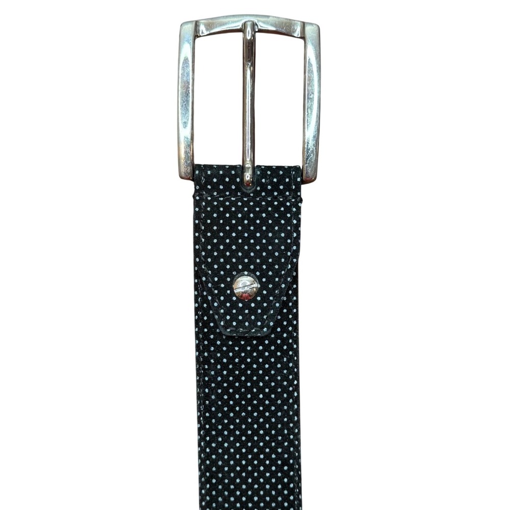 Bugatchi Mens Black White Polka Dot Leather Dress Belt Made in Italy Size‎ 40 42